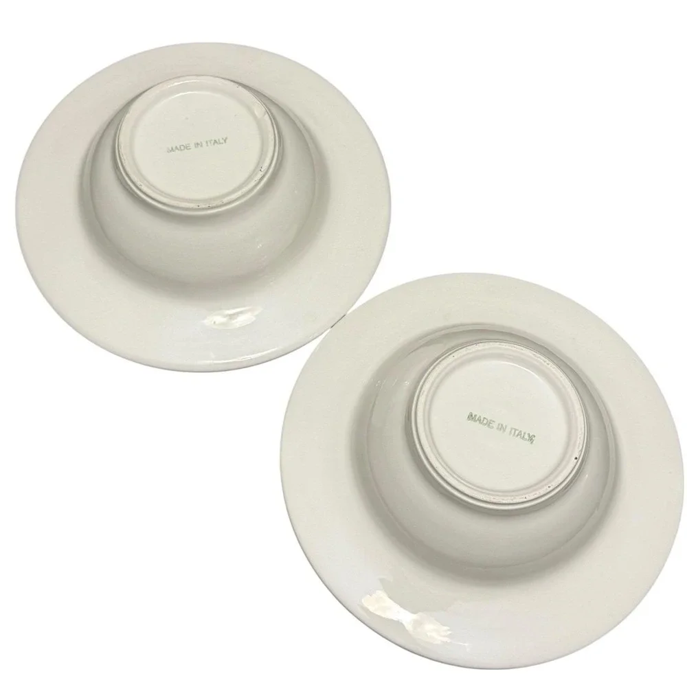 Italian Ceramic Fruit Soup Bowls Set of‎ 2 Embossed Rim Made in Italy